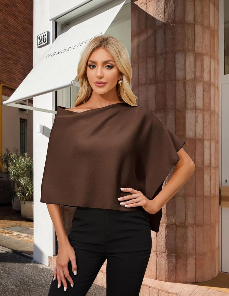 Puli Women Capri Poncho Sweater Slimming Fit Cropped Versatile Shawl Soft Knit Wraps Cowl Neck Short Tops - Image 2